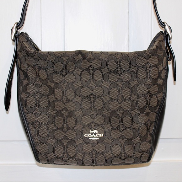 Vintage Coack Black Signature Jaquard Leather Logo Crossbody Shoulder Bag - Picture 1 of 9